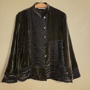 CHICO'S DESIGN Vintage Silk Blend Velvet Velour Sheer Button Front Jacket Size 1